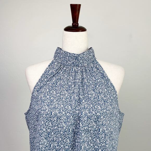 J. Crew Bow-Tie Back Blue Floral Cotton Sleeveless Halter Top NWT - Picture 1 of 8